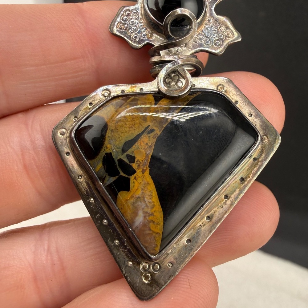 Vintage‎ MA Katke Sterling Silver Pendant Polished Stone